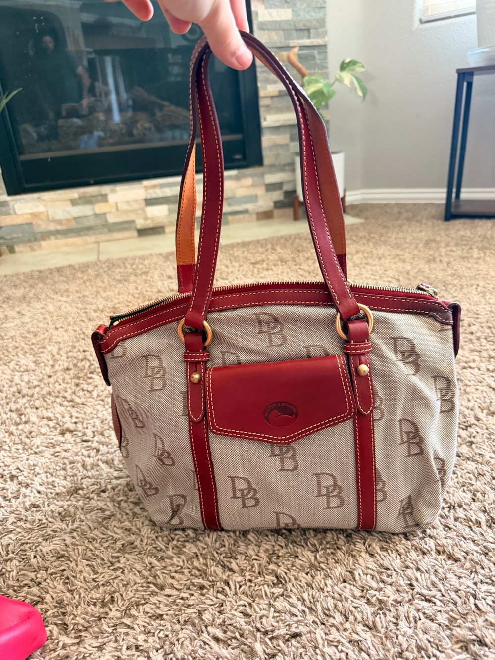 Vintage Dooney & Bourke Signature DB Monogram Burgundy Tote